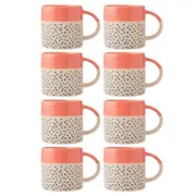 8PK Mikasa 390ml Wax Resist Orange Glaze Coffee Mug Cup Stoneware Drinkware Blue