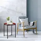 Metal Coffee End Table Sofa Side Table with Removable Round Anti-Rust Tray
