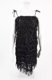 Zara Womens Mini Dress S Black Fringed With Straps Sequins Party 2712/906 NWT