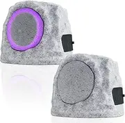 GGII Rock Speakers Outdoor Waterproof Bluetooth Wireless Solar Powered Rock Speakers Rechargeable Battery 2 Pack with 7 Colors and TWS Pair Function for Garden Patio Party Pool(Two A)