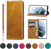 [WANDI QAQ] Samsung Galaxy S21 FE 5G Case Leather flip Wallet with Hanging Rope Card Holder Slots Kickstand Magnetic Folio Shockproof Proof Protective Galaxy S21 FE Cover -Khaki