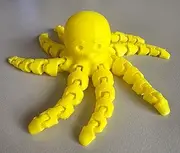Articulated Octopus Fidget Toy, 3D Printed, Yellow, Movable Tentacles