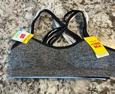 3 Pack New Hanes Girls Seamless Cross Strappy Back Bra Medium Black White Gray
