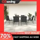 Garden Dining Set 7 Piece Black Steel Textilene Chairs Table Outdoor 0705