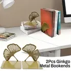 Ginkgo Leaf Metal Bookends L-shaped 2Pcs Office Desktop Anti-slip Book Racks