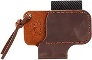 domoi Handmade Leather Sheath Folding Knife Flashlight Holder Brown