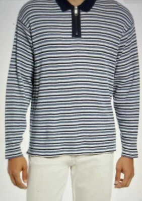 Ted Baker London Men's Beer Stripe LS Textured Polo Shirt Blue SZ.5 ( XL) NWT