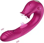 Vibrators for Her Clitoris and G-Spot, Silicone Tongue Licking and Suction Vibrator with Shock Function, 3 in 1 Dildo with 10 Vibration Modes and 5 Pulsation Modes, Erotic Sex Toy for Women, Couples