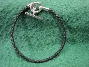 Beautiful PANDORA Sterling Silver 925 7 1/2" Charm Bracelet W/Black Leather NIB