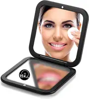 Folding Compact Mirror 1x/15x Magnification 3½ Pocket Size Square, Black