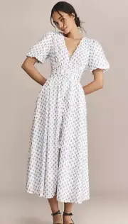 Anthropologie The Katerina White Button-Front Dress: Textured Edition Size M
