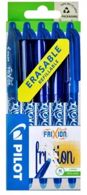 Pilot Frixion Erasable Rollerball Pen Set. 5 Pack. Blue Ink. Brand New.