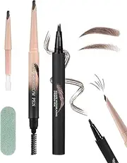 Eyebrow Pencil Waterproof Set, Microblading Eyebrow Pen & Gel Eyebrow Pencil with Replacement Lead, Quick Sculpt and Filling of Eyebrows, Durable Smudge-proof Eyebrow Colour Brown Makeup-01