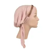 Pre-tied Turban Women Light Pink Headscarf wRose Gems Accent Soft Chemo Beanie