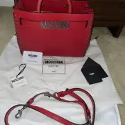 LOVE MOSCHINO Borsa PU Rosso Satchel Shoulder Bag Red Leather Gold Chain Logo