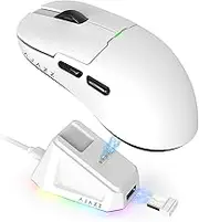 AJAZZ AJ159P Superlight Wireless Gaming Mouse with Magnetic Charging Dock, Ultra Light 56g, Pixart PAW3395 Sensor, 26000DPI 6 Programmable Buttons for PC/Mac/Xbox/PS4 (White)