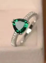 2.04 Ct Trillion Cut Natural Emerald Diamond Proposal Ring14K solid white gold