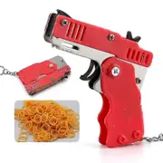 Rubber Band Gun Toys Keychain Mini Metal Folding Rubber Gun With 60 Elastic Rubber Bands For Shooting Game Red