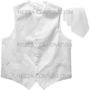 New Men's Paisley Tuxedo Vest Waistcoat 2.5" Skinny Necktie party wedding White