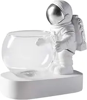 Astronaut Planter, Spaceman Glass Vase with Led Light Nordic Modern Succulent Flower Pot Creative Decor White for Home Office Table