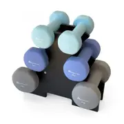 METEOR 2kg-3kg-4kg Dumbbell Set with Storage Rack, Anit-Slip Flat Bottom Neoprene Dumbbells, Fixed Weight Dumbbells, Gym Weights, Dumbbell Weights