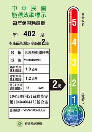 元山牌 12.8L微電腦蒸汽式冰溫熱開飲機 YS-9980DWIE (7.1折)