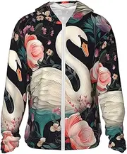 [LHBWCVN] UPF 50+ Light Jacket Full Zip Sun Protection Hoodie for Women Men Long Sleeve Floral Swan Sun Shirts