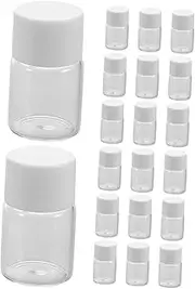 Hohopeti 20Pcs Transparent Glass Bottles with White Lids and Inner Stoppers Leakproof Travel Toner Containers for Essential Oils Perfumes and Lab Samples