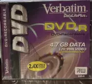 Verbatim Data Life Plus 4.7 GB Data DVD+R Recordable SEALED 3 PACK