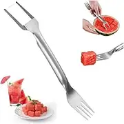 2 in 1 Stainless Steel Fruit Cutter, 2024 Portable Watermelon Fork Slicer Cutter Melon Cube Cutter Watermelon Fork Slicer Cutter Slicer Tool Quickly Fruit Forks Slicer for Home Kitchen Gadget