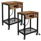 TC-HOMENY Sofa Side End Table Nightstand Set of 2 Night stand with Power Station