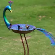 HLQMFHT 12.8" W*38.2" H Peacock Bird Baths for Outdoor Metal Bird Feeder Seed...