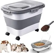 TKINRIC Dog Food Storage Container with Wheels,Collapsible 10Kg Large capacity Dispenser Bin with Airtight Locking Lid,Large Collapsible Dog Food Storage Container With Scoop for Dog, Cat Food
