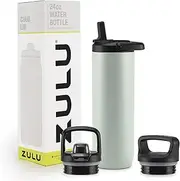 ZULU Core 24oz Stainless Steel Water Bottle with 3 Lids- Straw, Chug, Twist | Double Walled and Vacuum Insulated Metal Thermos | Fits Car Cupholder, Built in Carry Loop, Dishwasher Safe, Sage