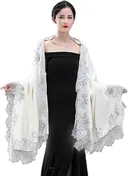 [generic] Women Pashmina Large Scarf Vintage Shawl Wrap Eyelash Floral Lace Wedding