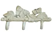 Mr Gecko Cast Iron Hand Made 3 Hook Hanger Butterfly Antique White