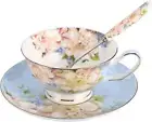 Blue Tea Cup,Floral Tea Cup and Saucer Set,Bone China Tea Set,Coffee Cup,Tea Set