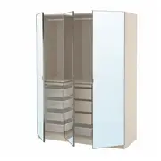 PAX / ÅHEIM wardrobe combination, grey-beige/mirror glass, 150x60x201 cm