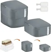 [LOFEE] 2-Pack Compression Packing Cubes with Window for Doona – Zipper Self-Compression Organiser Bags, Ultra Space-Saving Storage for Bedding Quilts, Blankets, Duvets, Clothes, and Puffer Jackets (Grey)