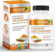 RENEW ACTIVES Organic Turmeric 474MG & Cinnamon 50MG per 2 Capsules – With Curcumin & BioPerine for Absorption – Supports Metabolism, Joint Health & Digestion – Made in Canada – 120 Capsules