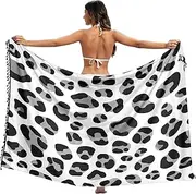[RPLIFE] Leopard Print Black Grey White Women's Sarongs for Bathing Suits, Summer Long Sarong Wrap Skirt, Large, Leopard Print Black Grey White, Medium