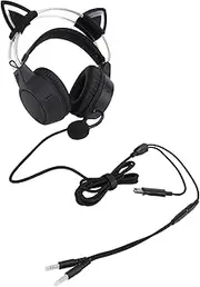 Gaming Headset Noise Concealing Adjustable Headband Wired Cat Ear RGB Headphone with Mic for Laptop Computer