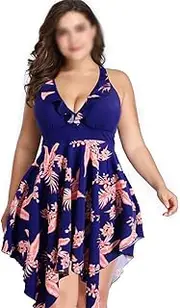 Plus Size Swimsuit Tankini Set Swimwear 6XL Ladies Swim 2 Piece Print Big Big Chest Halter Swimsuit Beachwear Swimdress