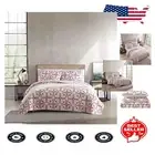 Twin Quilt Set with Standard Sham - Geometric Cotton Bedding in Arrowhead Red