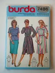 NEW Vintage BURDA Sewing Pattern Dress Shirt Skirt Country Prairie Collar 7486