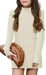 [Haloumoning] Girls Long Sleeve Sweater Dress Kids Casual Crewneck Knitted Pullover Jumpers 5-14 Years