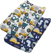 Diaper Changing Pad Cover, 2 Pack 100% Organic Cotton Cradle Sheet Changing Table Pad Cover Set (Dinosaurs)