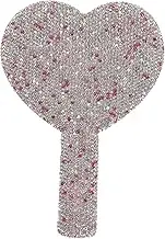 Heart Shaped Rhinestone Compact Mirror with Handle Portable Makeup Mirror for Women Cute Travel Handheld Cosmetic Vanity Mirror Durable Design with High Definition