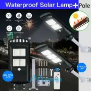 70W-250W LED Solar Street Light Outdoor PIR Sensor Security Road Lamp+Timer+Pole