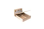 Design Square Scandinavian Wooden Bed Frame Built-In LED Gas Lift Double Size Oak